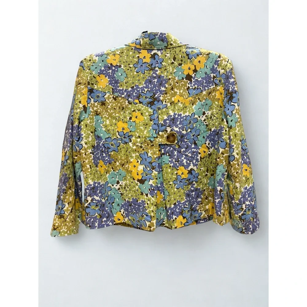 R.Q.T RQT Women Size Petite XL Floral Blazer Jacket Vintage Linen Blend - Picture 2 of 4